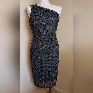 David Meister gorgeous black sparkle 1 Shoulder Dress  Size 6